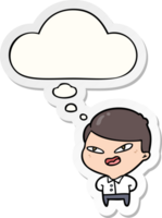 cartoon happy business man with thought bubble as a printed sticker png