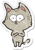 distressed sticker of a cartoon cat png