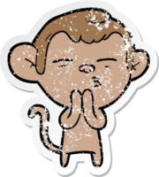 distressed sticker of a cartoon suspicious monkey png