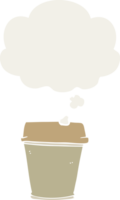 cartoon take out coffee with thought bubble in retro style png