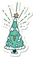 klistermärke av en tatuering stil Lycklig jul träd png