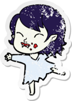 distressed sticker of a cartoon vampire girl with blood on cheek png