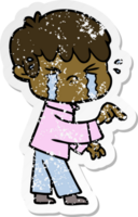 distressed sticker of a crying boy cartoon png