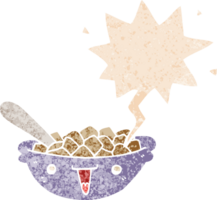 linda dibujos animados cuenco de cereal con habla burbuja en grunge afligido retro texturizado estilo png