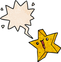cartoon happy star with speech bubble in retro texture style png