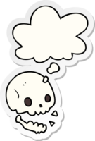 cartoon spooky skull with thought bubble as a printed sticker png