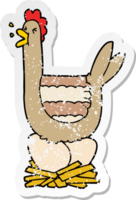 distressed sticker of a cartoon hen sitting on nest png