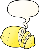 cartoon sliced lemon with speech bubble in smooth gradient style png