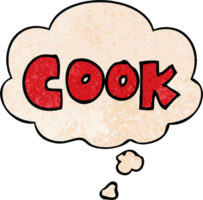 dibujos animados palabra cocinar con pensamiento burbuja en grunge textura estilo png