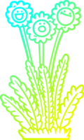 cold gradient line drawing of a cartoon happy flowers png