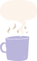 cartone animato caldo tazza di caffè con discorso bolla nel retrò stile png