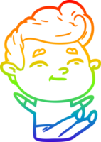 rainbow gradient line drawing of a happy cartoon man sitting png