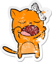 bedrövad klistermärke av en tecknad gäspande katt png
