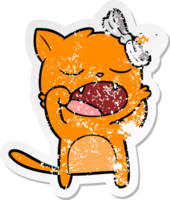 distressed sticker of a cartoon yawning cat png