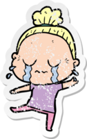 distressed sticker of a cartoon crying old lady png