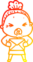 warm gradient line drawing of a cartoon angry old woman png