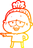 warm gradient line drawing of a cartoon happy old lady png