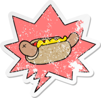 cartoon fresh tasty hot dog with speech bubble distressed distressed old sticker png