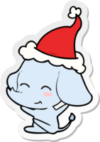 cute hand drawn sticker cartoon of a elephant wearing santa hat png