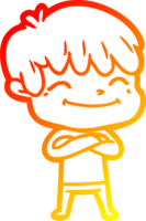 warm gradient line drawing of a cartoon happy boy png