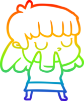 rainbow gradient line drawing of a cartoon indifferent woman png