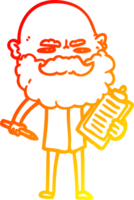warm gradient line drawing of a cartoon man with beard frowning png