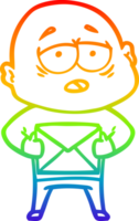 rainbow gradient line drawing of a cartoon tired bald man png