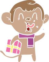 verrückter Cartoon-Affe im flachen Farbstil mit Weihnachtsgeschenk png