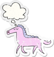 cartoon horse with thought bubble as a distressed worn sticker png