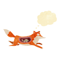 cartoon fox with mouse in belly with thought bubble png