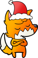 friendly hand drawn gradient cartoon of a fox wearing santa hat png