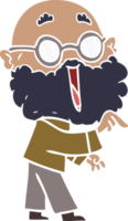 flat color style cartoon joyful man with beard pointing finger png