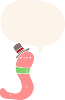 cute cartoon worm with speech bubble in retro style png