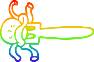 rainbow gradient line drawing of a cartoon meatball on fork png