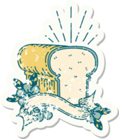 worn old sticker of a tattoo style loaf of bread png