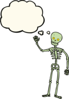 cartoon waving skeleton with thought bubble png