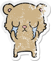 distressed sticker of a crying cartoon bear png