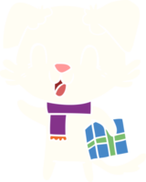 laughing flat color style cartoon dog with christmas present png