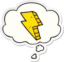 cartoon lightning bolt with thought bubble as a printed sticker png