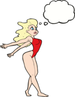 dessin animé sexy femme dans maillot de bain avec pensée bulle png