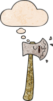 cartoon axe with thought bubble in grunge texture style png