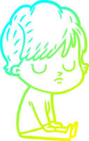 cold gradient line drawing of a cartoon woman png