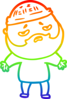rainbow gradient line drawing of a cartoon worried man with beard png
