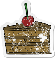 distressed sticker of a cartoon chocolate cake png