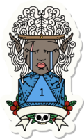 sticker of a sad elf barbarian character with natural one roll png