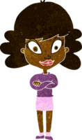 mulher feliz dos desenhos animados com braços cruzados png