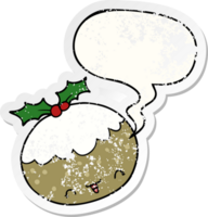 linda dibujos animados Navidad pudín con habla burbuja afligido afligido antiguo pegatina png