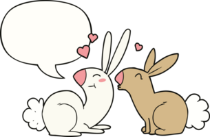 cartoon rabbits in love with speech bubble png