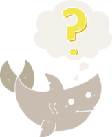 cartoon shark asking question with thought bubble in retro style png