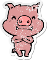 distressed sticker of a angry cartoon pig png